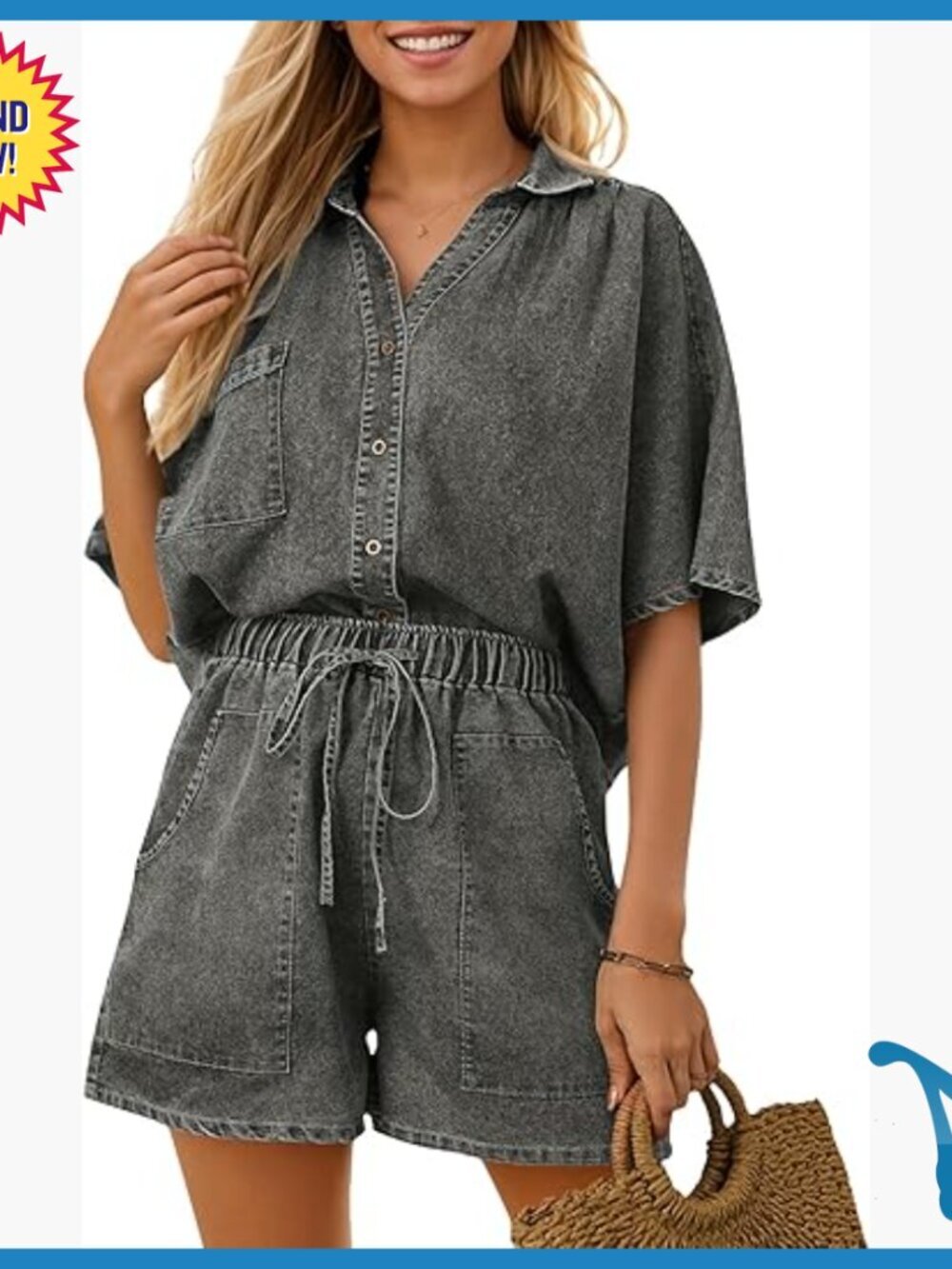 Denim 2-Piece Set Crop Top High Waist Shorts Summer Outfit Medium